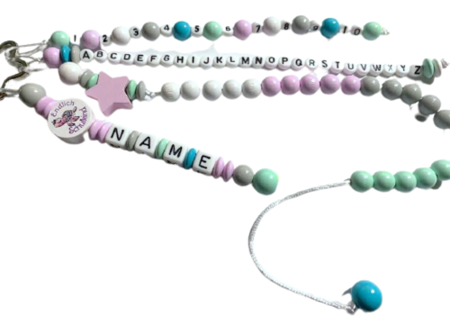 Rechenkette mit Namen in Pastellfarben, Schildkröten-Design & ABC-Zahlenreihe – perfektes Geschenk zur Einschulung.